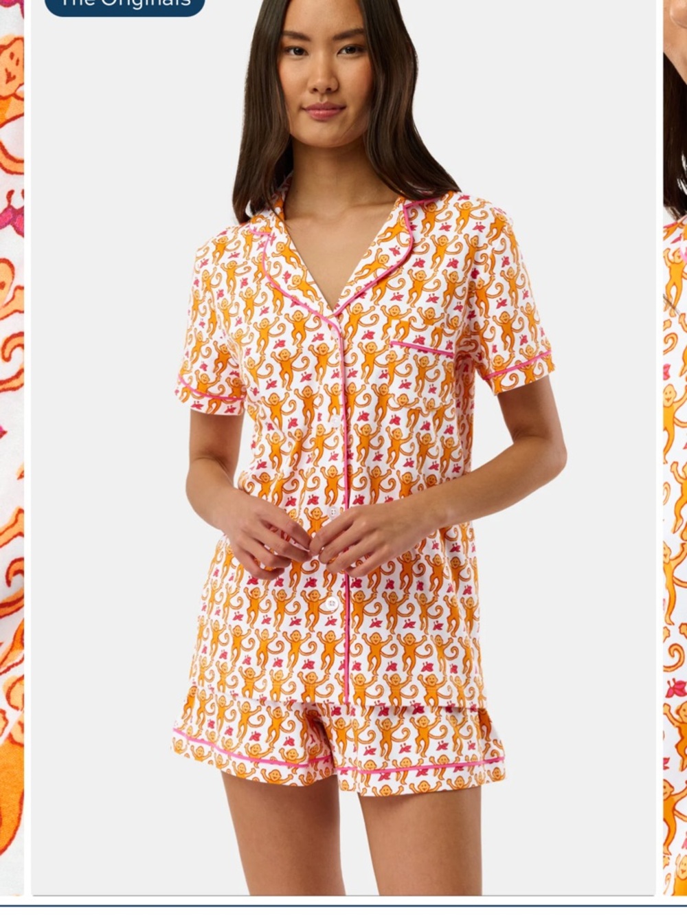 Roller Rabbit Orange & Pink Monkey-Print Short Pajama Set
